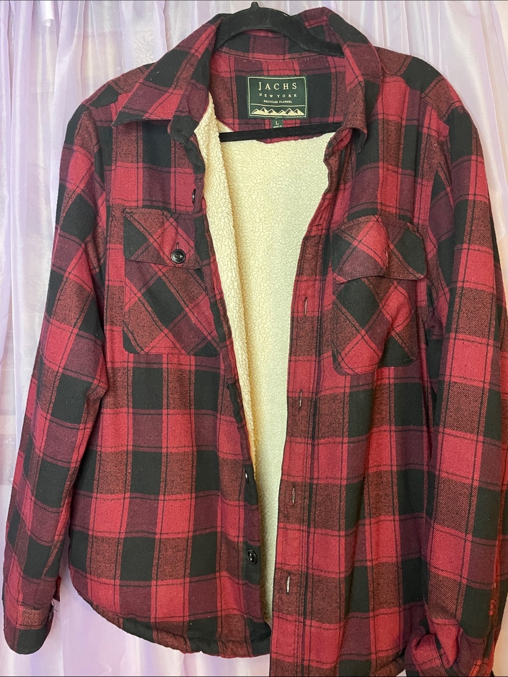 Jachs Red and Black Plaid Sherpa-Lined Flannel Shirt Jacket